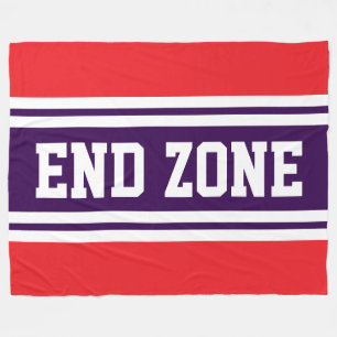 END ZONE Bright Red Purple White Football Stripes Fleece Blanket