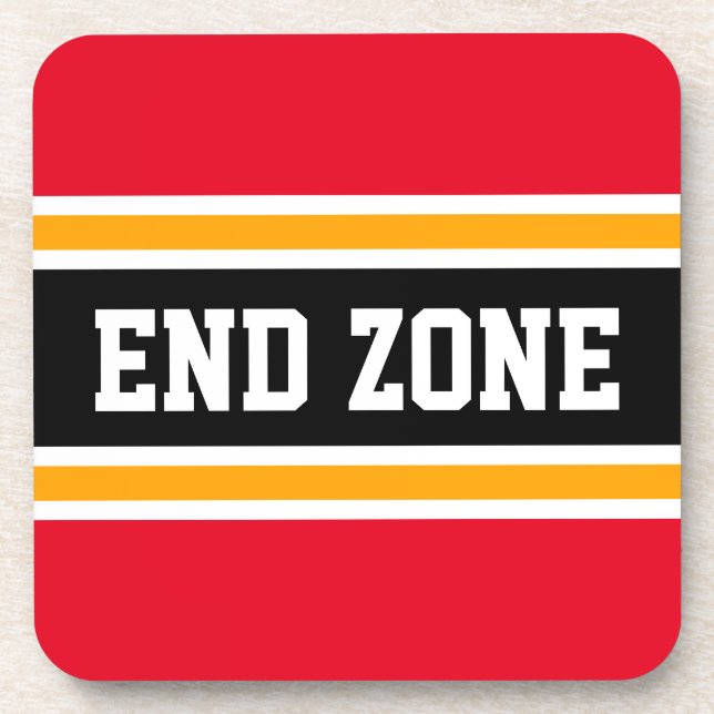 END ZONE Bright Red Yellow Black Sports Stripes Coaster (Front)