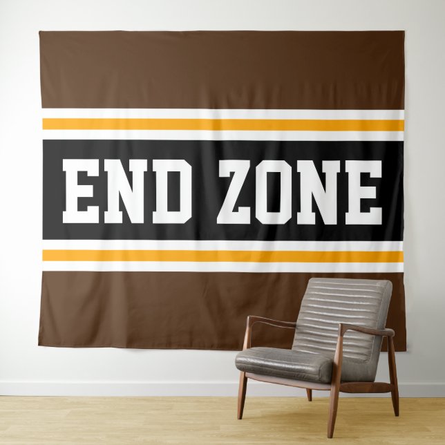 END ZONE Fun Athletic Brown Black Yellow Stripes Tapestry (In Situ (Horizontal))