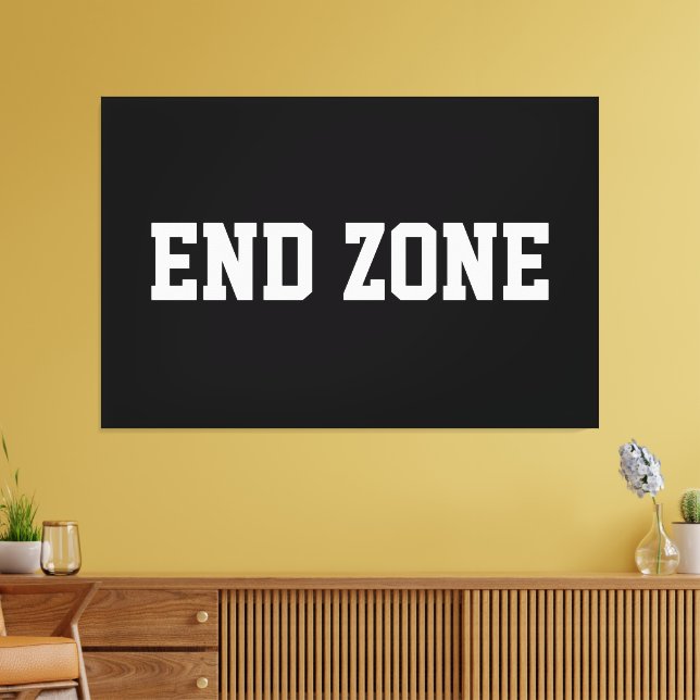 END ZONE Fun Athletic Football Text On Bold Black Canvas Print (Insitu(LivingRoom))