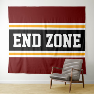 END ZONE Fun Bold Red Black White Yellow Stripes Tapestry