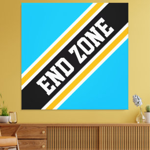 END ZONE Fun Bold Sky Blue Black Racing Stripes Canvas Print