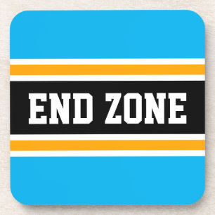 END ZONE Fun Bright Sky Blue Yellow Black Stripes Coaster