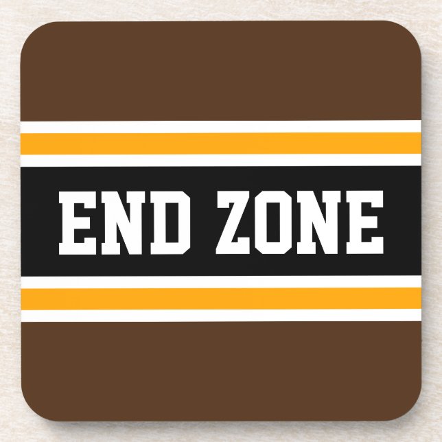 END ZONE Fun Brown Yellow Black Football Stripes Coaster (Front)