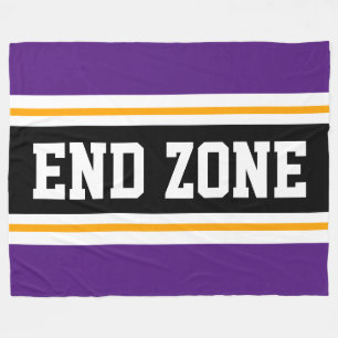 END ZONE Fun Purple Yellow Black Football Stripes Fleece Blanket