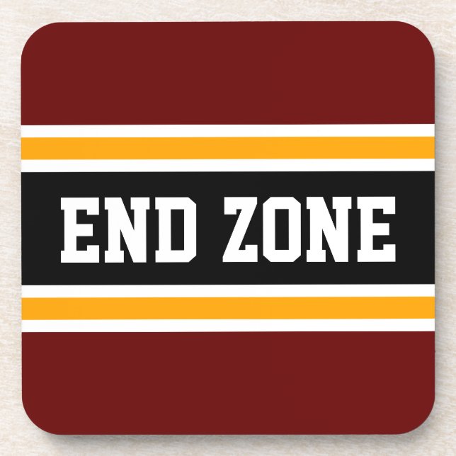END ZONE Orange Deep Red Black White Stripes Coaster (Front)