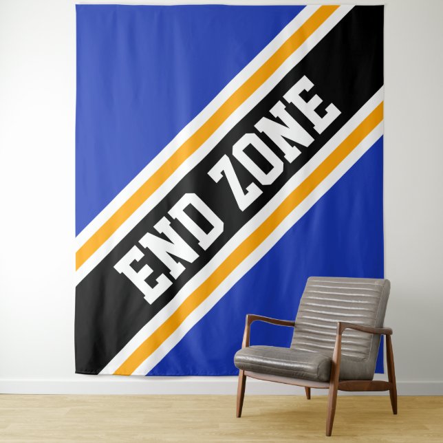 END ZONE Royal Blue Yellow Black Slant Stripes Tapestry (In Situ)