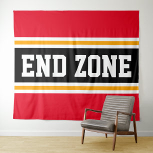 END ZONE Sporty Bright Red Black Yellow Stripes Tapestry