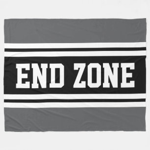 END ZONE Sporty Grey Black White Football Stripes Fleece Blanket