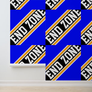 END ZONE Tiled Royal Blue Orange Black Stripes Wallpaper