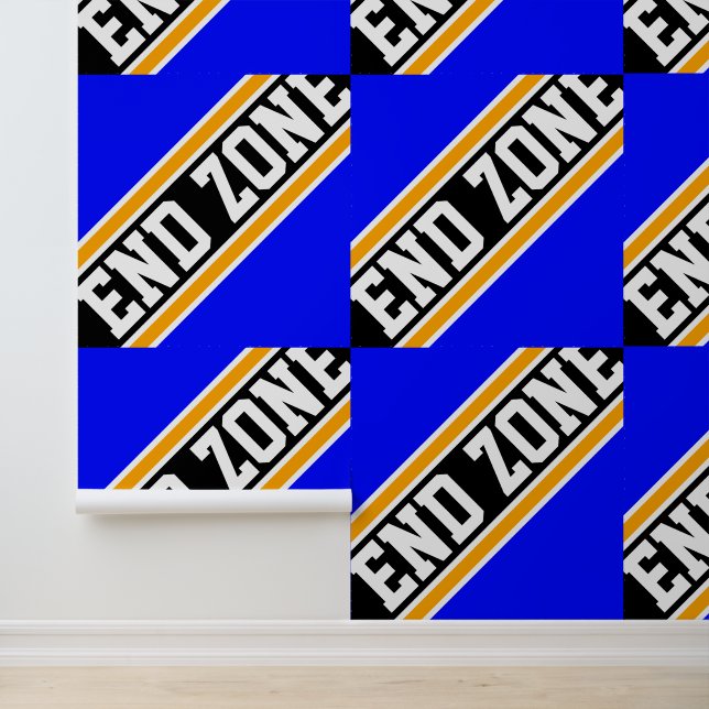 END ZONE Tiled Royal Blue Orange Black Stripes Wallpaper (Application)