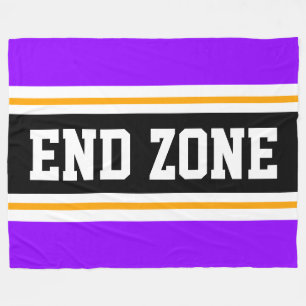 END ZONE Tropical Purple Black Football Stripes Fleece Blanket