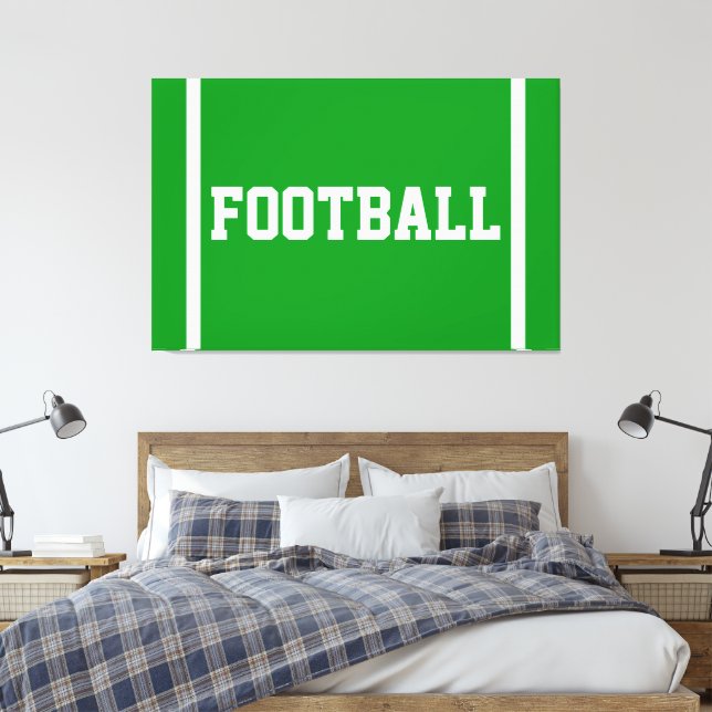 END ZONE White Text Edge Stripes On Bright Green Canvas Print (Insitu(Bedroom))