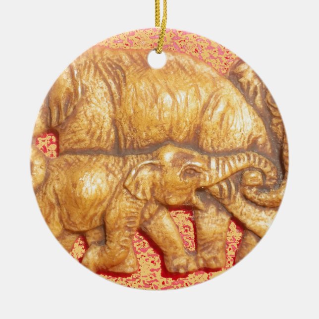 Endangered African Mara Elephants Ceramic Tree Decoration (Front)