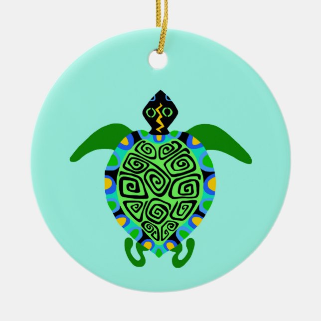 Endangered animal -  Sea TURTLE -Wildlife - Aqua Ceramic Tree Decoration (Front)