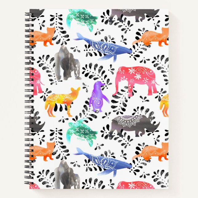 Endangered Animals Watercolor Pattern Notebook (Front)