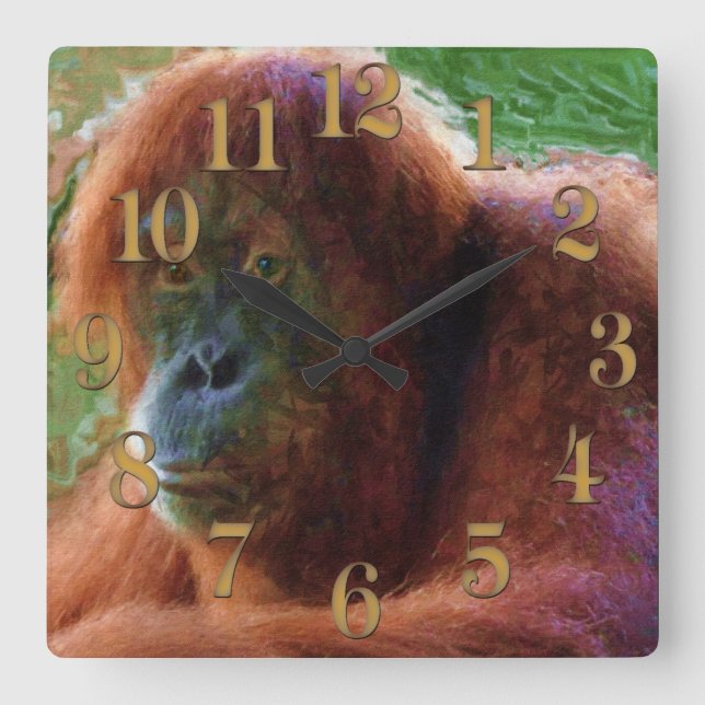 Endangered Female Orangutan Primate Wildlife Art Square Wall Clock (Front)