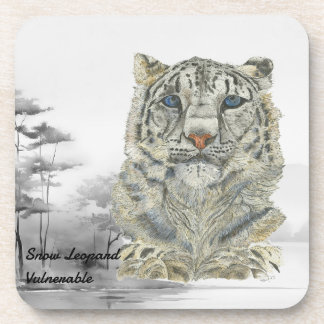 Endangered Hand painted Print Snow Leopard coaster
