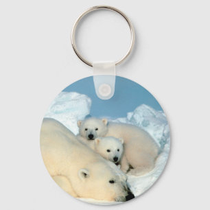 Endangered / Polar Bear & Cubs by Steve Amstrup Key Ring