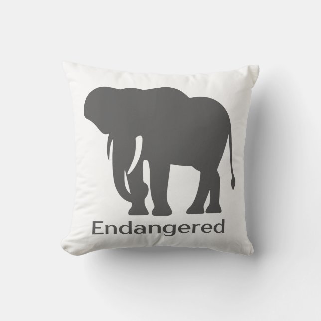 Endangered Save Our Elephants Gray Silhouette Cushion (Front)
