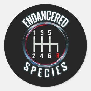 Endangered Species Manual Gearbox Stick Shift 6 Sp Classic Round Sticker