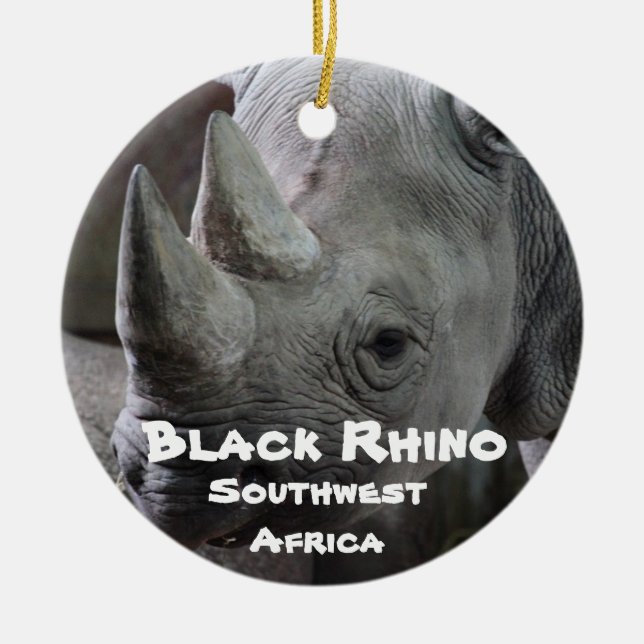 Endangered Species Series, Black Rhino Ceramic Tree Decoration (Front)