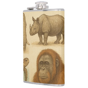 Endangered Species Vintage Illustration Hip Flask