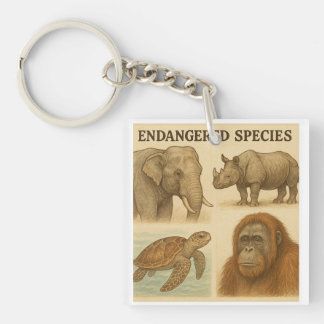 Endangered Species Vintage Illustration Key Ring