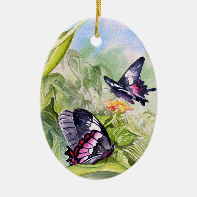 Endangered Tropical Butterflies Fine Art Ceramic Tree Decoration (Front)