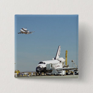 Endeavour on Runway with Columbia on SCA Overhea 15 Cm Square Badge