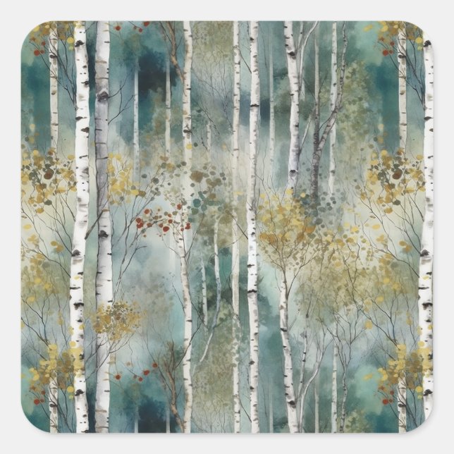 Endless Birch Tree Dreamscape Trees in Mist Square Sticker (Front)
