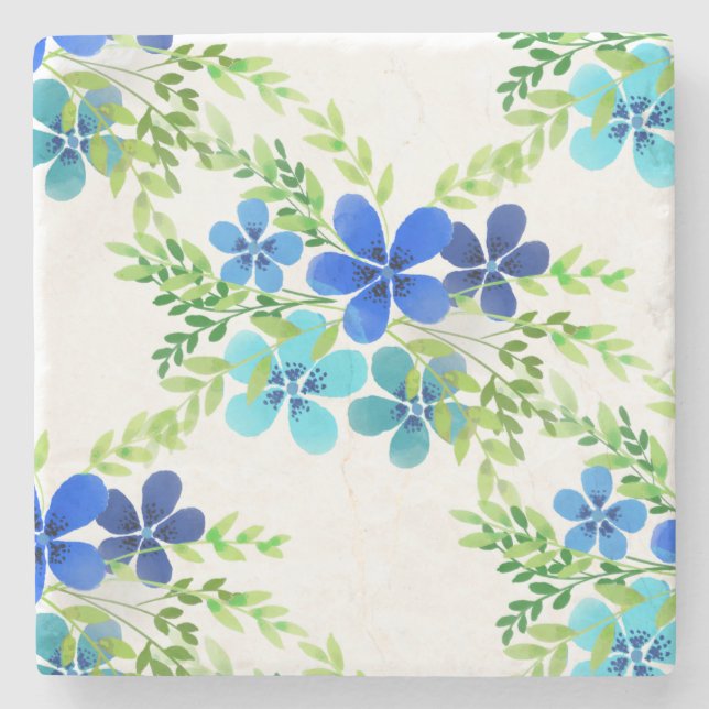 Endless Blue Forget Me Not Flowers Stone Coaster (Front)