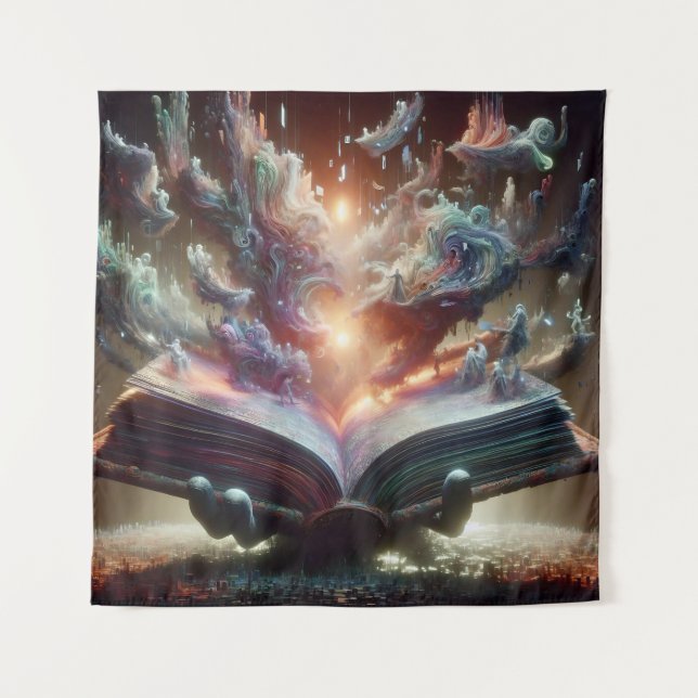 Endless Book with Cascading Liquid Words Tapestry (Front)