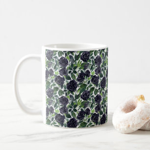 Endless flowers: black roses watercolor pattern coffee mug
