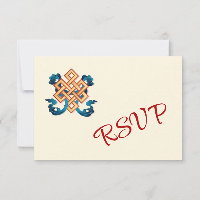 Endless Knot Cream Tibetan Wedding RSVP Card (Back)