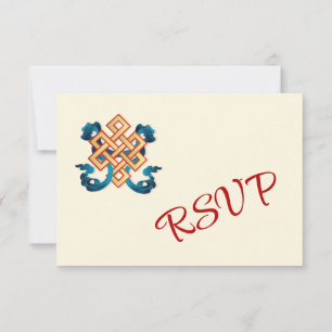 Endless Knot Cream Tibetan Wedding RSVP Card
