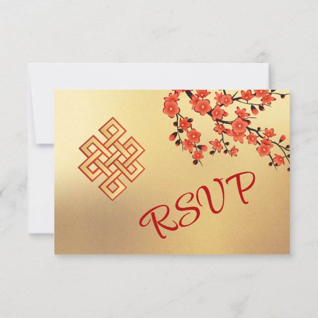 Endless Knot Cream Tibetan Wedding RSVP Card (Back)