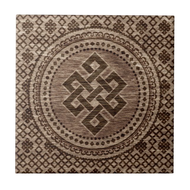 Endless Knot Decorative on Wooden Surface Tile (Front)