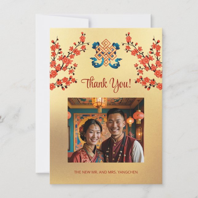 Endless Knot Tibetan Wedding  Thank You Card (Front)
