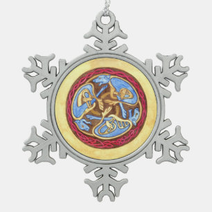 Endless knot with Beasty animals Snowflake Pewter Christmas Ornament