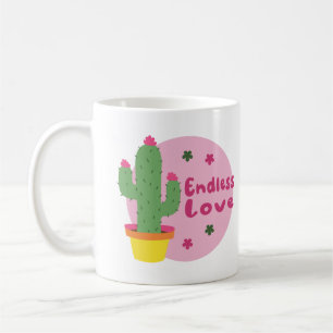 Endless Love Kawaii Green Cactus With Pink Text Coffee Mug