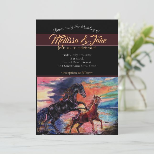 Endless Sky Romantic Watercolor Horses  Invitation (Standing Front)