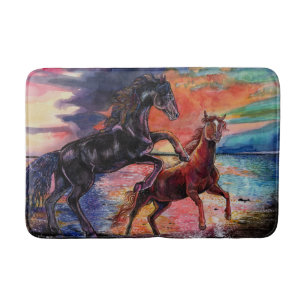 Endless Sky Watercolor Horses Bath Mat
