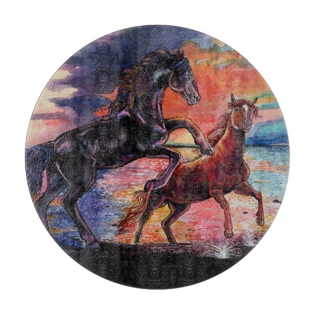 Endless Sky Watercolor Horses  Cutting Board (Front)