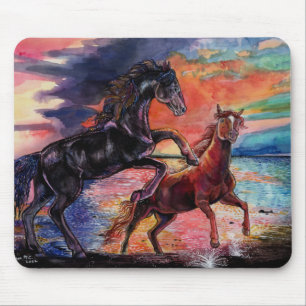 Endless Sky Watercolor Horses Mouse Mat