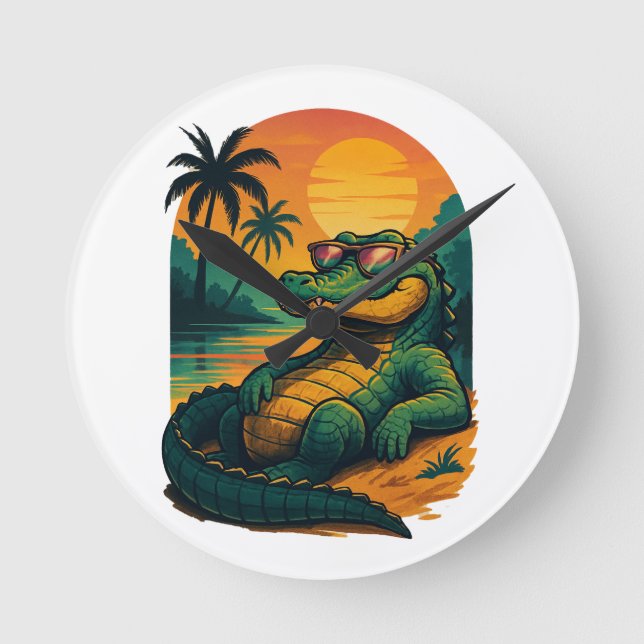 Endless Summer Crocodile - Retro Round Clock (Front)