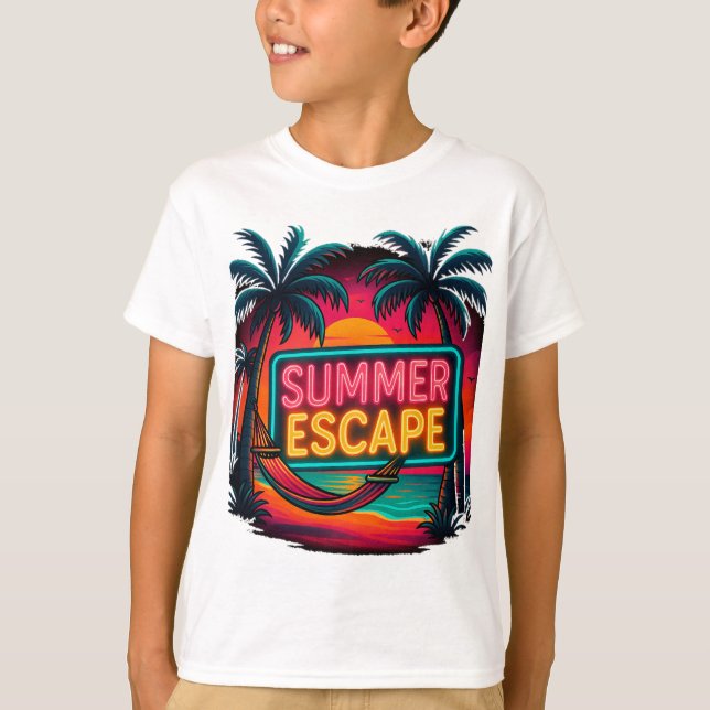 Endless Summer Escape – Retro Sunset Adventure T-Shirt (Front)