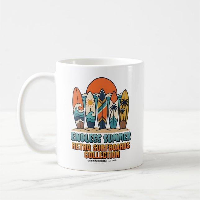 Endless Summer Retro Surfboards Beach Coffee Mug (Left)