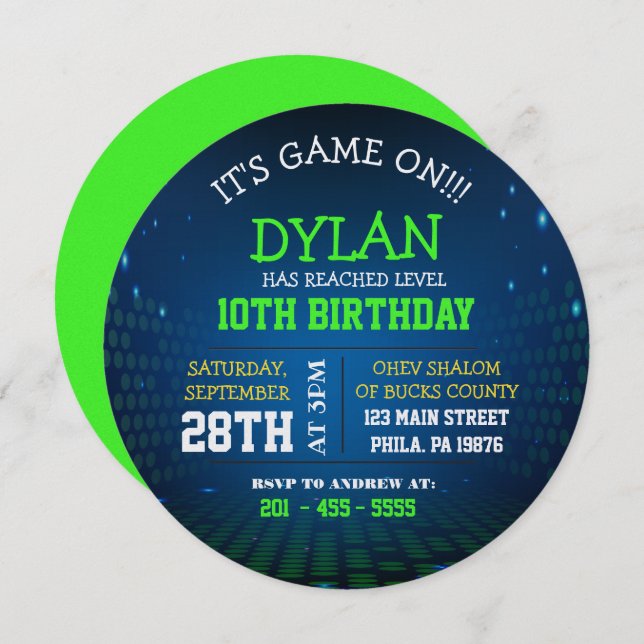 ENDLESS VIDEO GAMING Birthday Party Round Invitation (Front/Back)