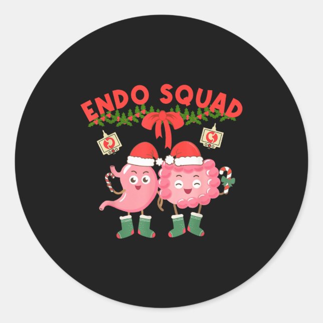 Endo Squad Nurse Stomach Santa Hat Endoscopy Tech  Classic Round Sticker (Front)